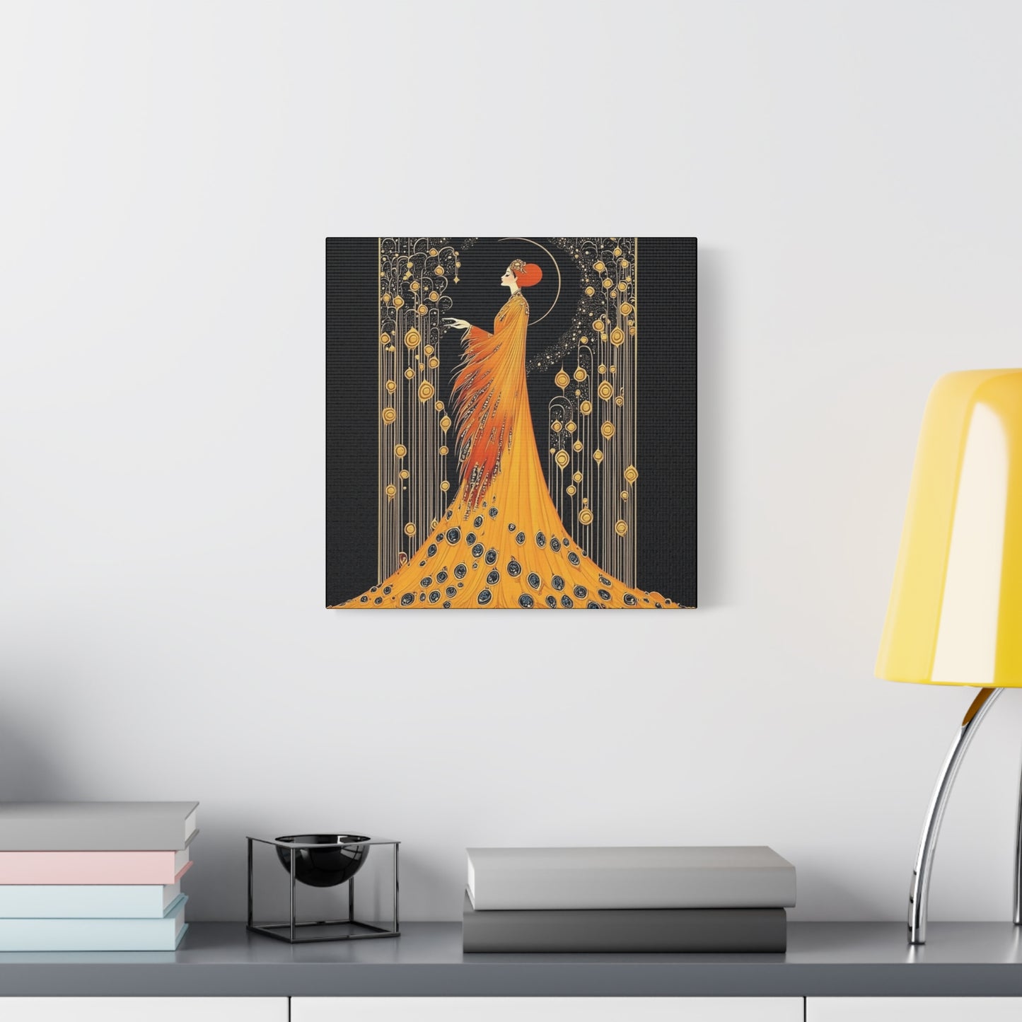 Erté Inspired – "Golden Radiance" Square Canvas Art