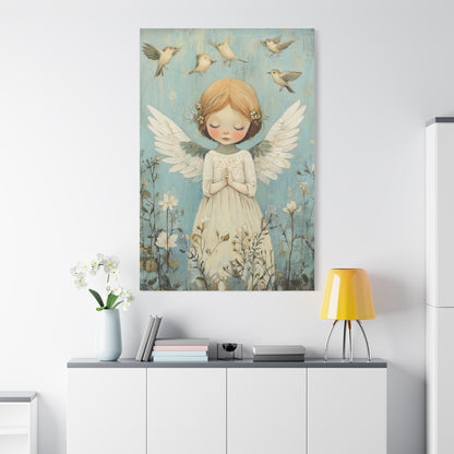 Angel Canvas Art – Soft Pastel Fantasy Illustration, Matte Stretched Canvas