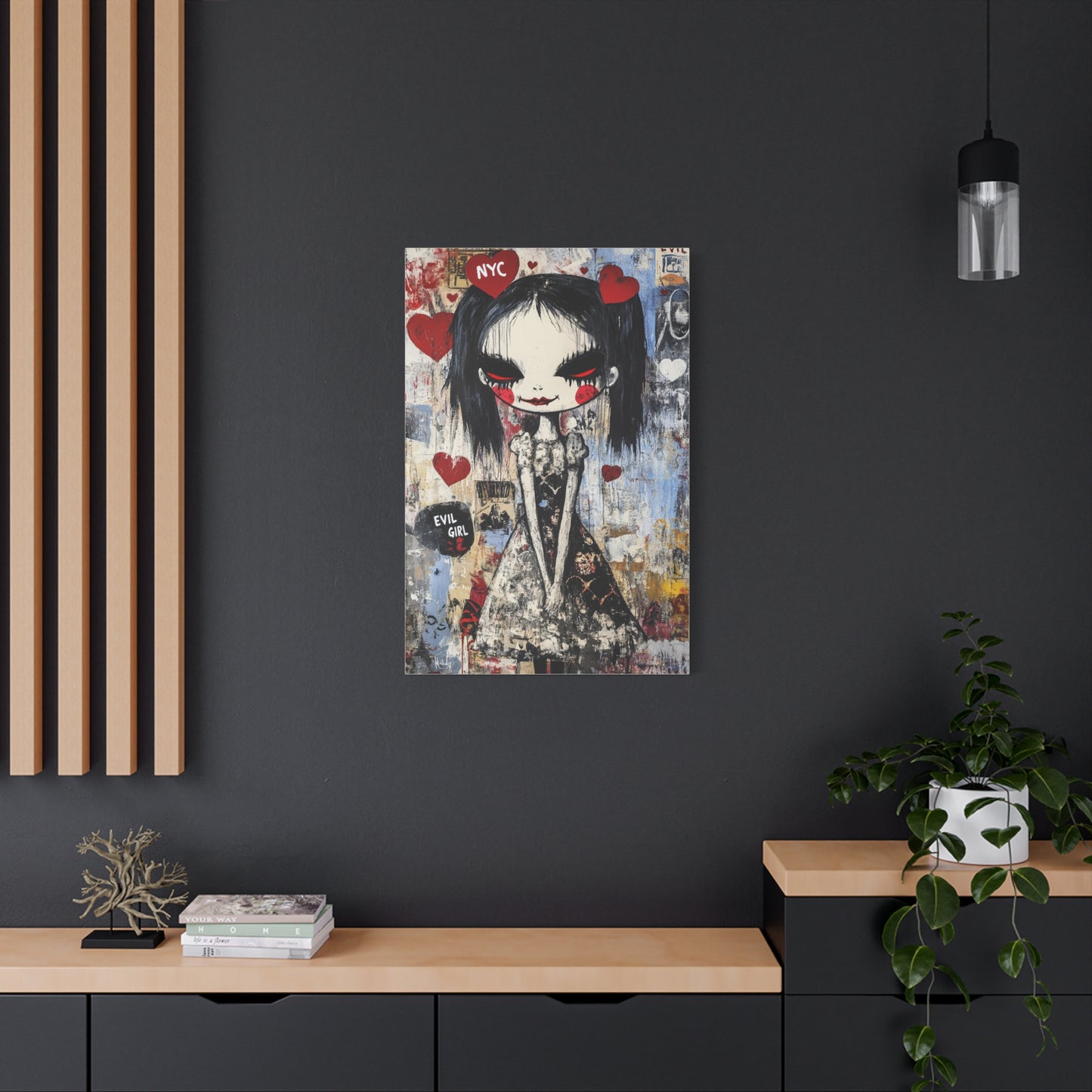 NYC Evil Girl Canvas Print – Gothic Street Art with Dark Aesthetic, Matte Stretched Canvas