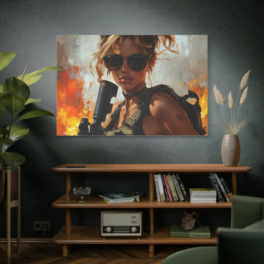 "Firestorm Operative" – Girls & Guns Kore Series Fierce Warrior Canvas Art