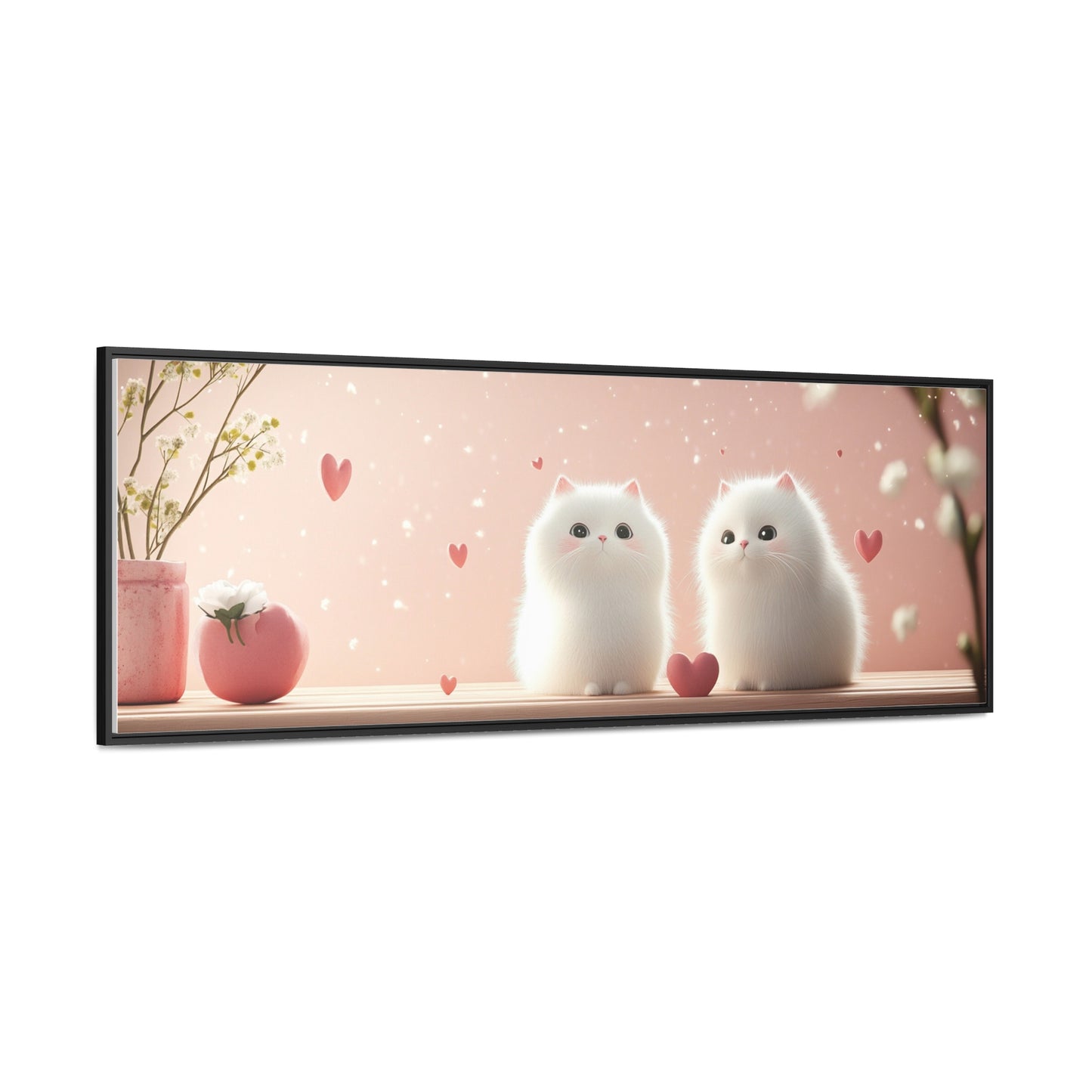 Kids Room Wall Art – "Sweet Love Kittens" | Fluffy White Cats on Pink Background | Adorable Nursery & Playroom Decor