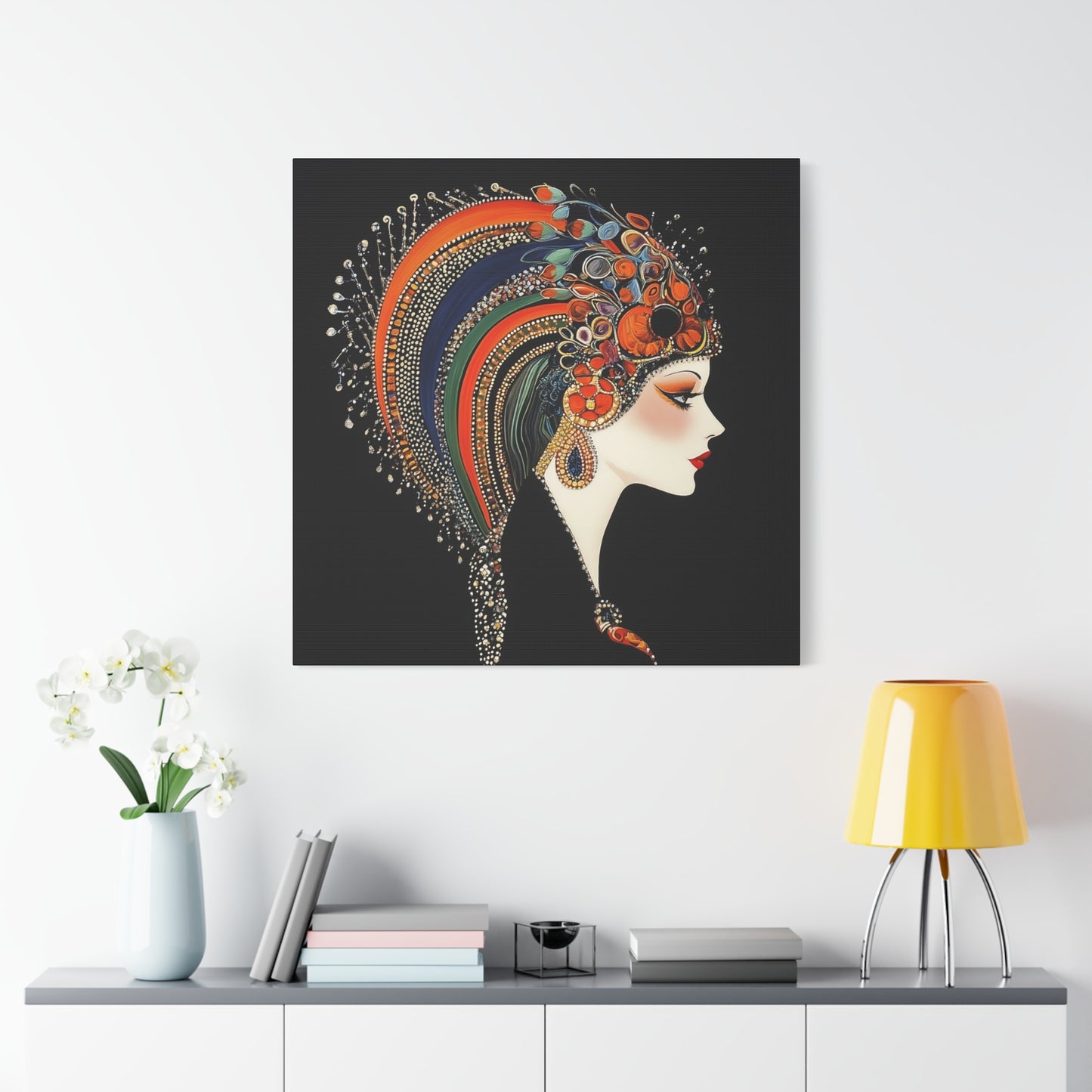 Erté Inspired – "Opulent Muse" Square Canvas Art