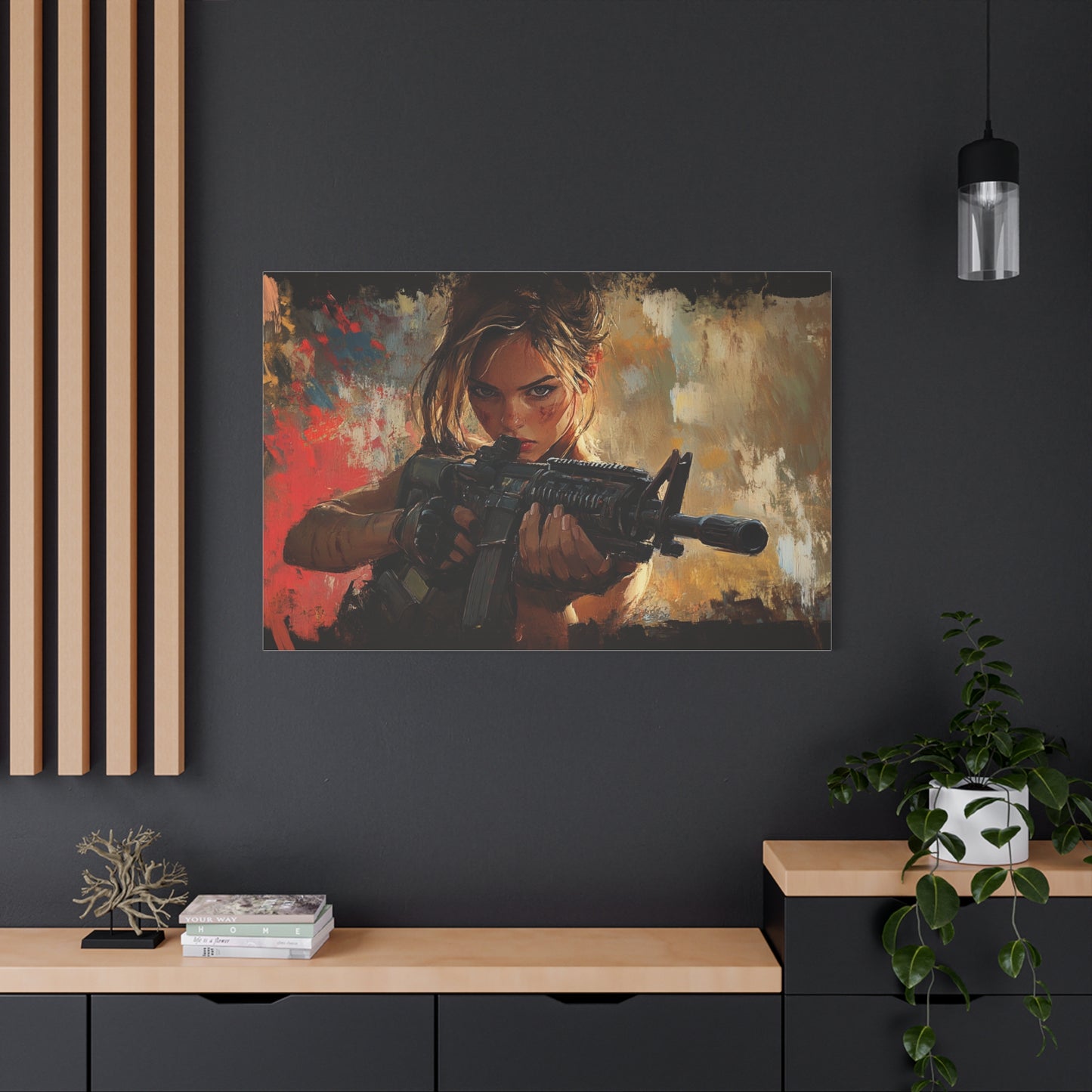 Intense Warrior Woman with Rifle – Girls & Guns Kore Series Canvas Art