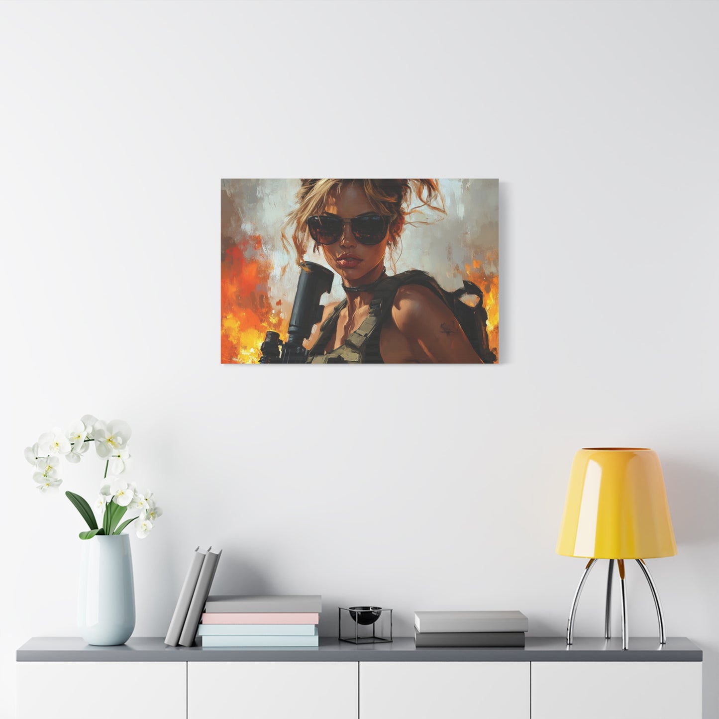 "Firestorm Operative" – Girls & Guns Kore Series Fierce Warrior Canvas Art