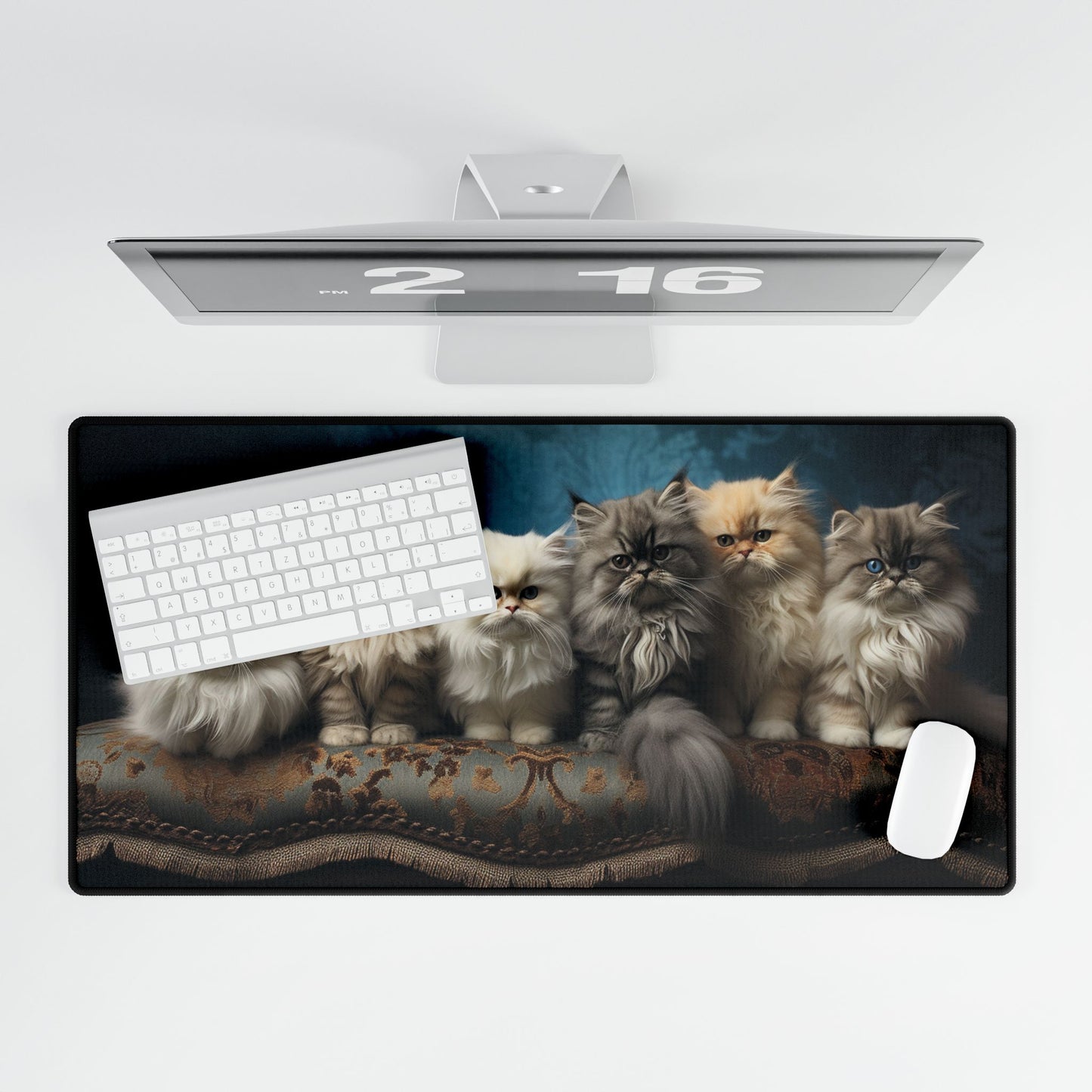 Cute Cats on Fancy Pillow Desk Mat / Mouse Pad – 31.5"x15.5", Adorable & Cozy