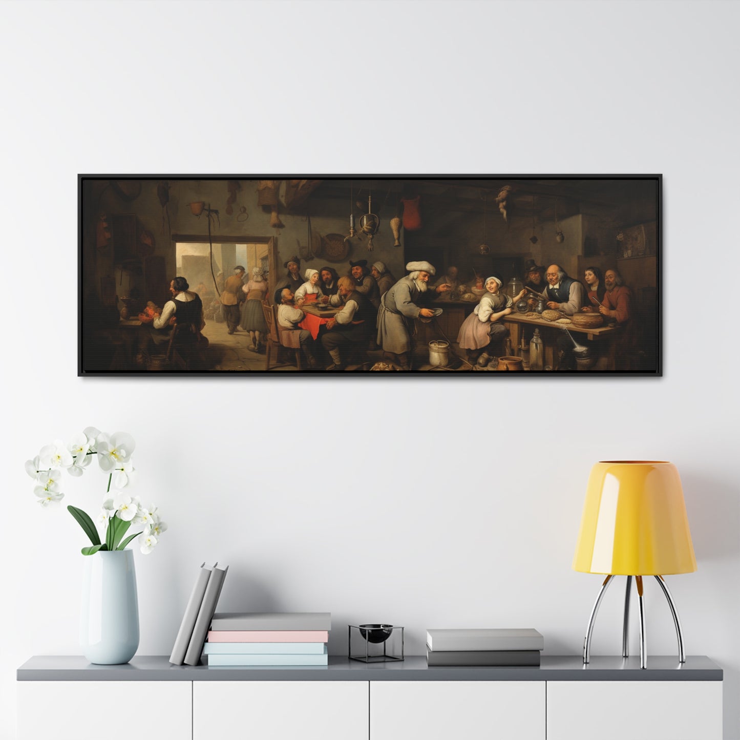 Abraham Teniers Inspiration – "Rustic Feast" | Tavern Scene Wide Canvas Art