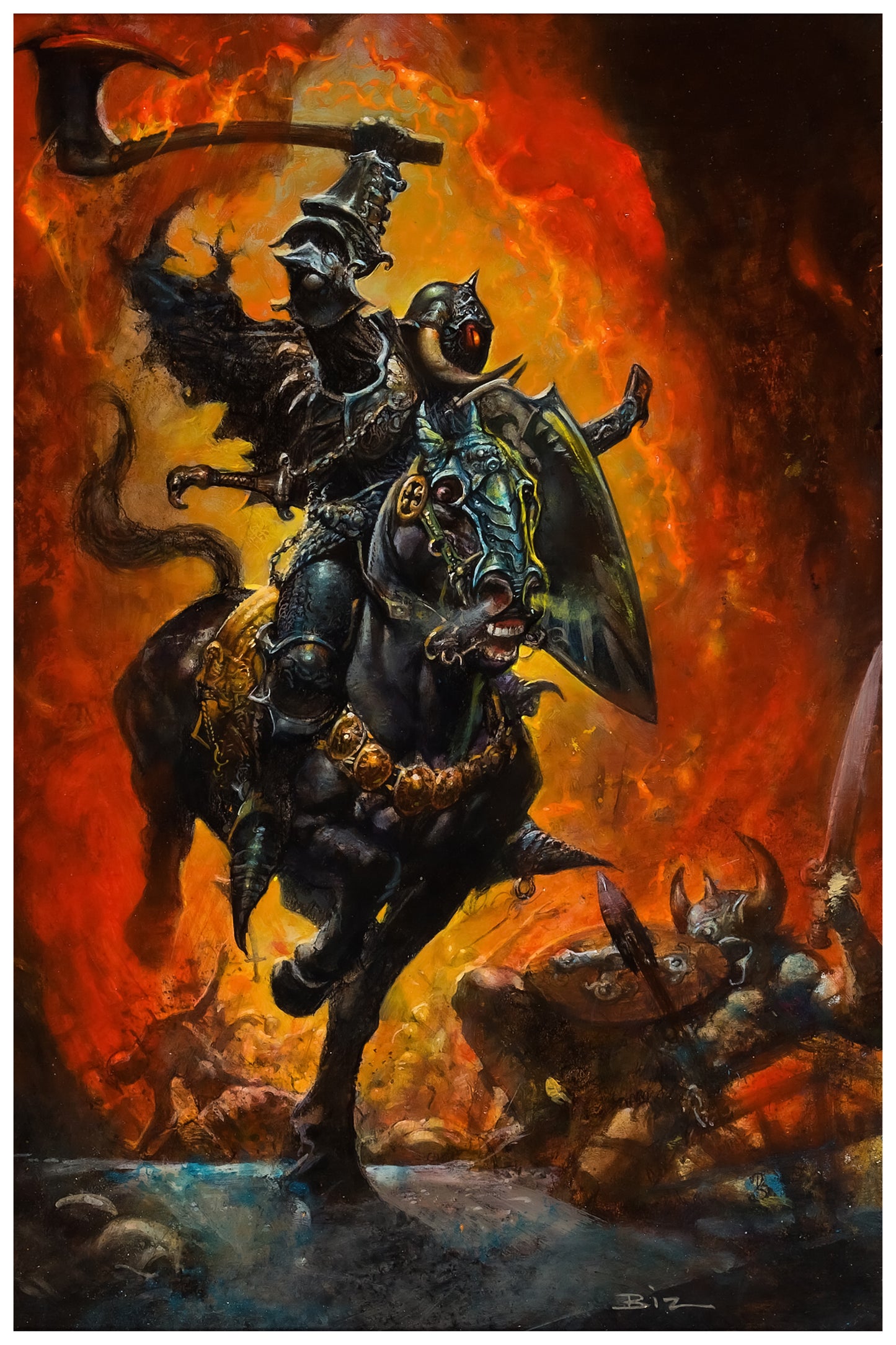 SIMON BISLEY - DEATH DEALER - DEMONIC WARLORD ON HORSEBACK POSTER - FANTASY ART