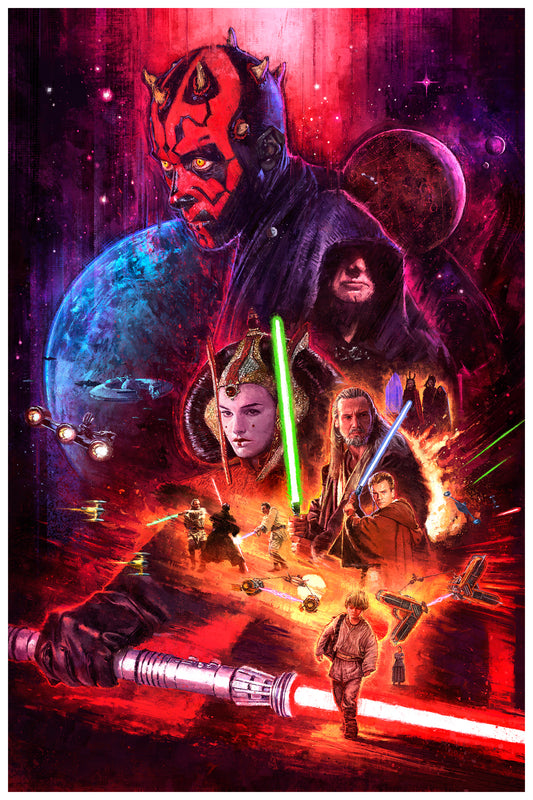 STAR WARS - PHANTOM MENACE COLLAGE POSTER - IGNACIO RC - DARTH MAUL & JEDI DUEL ART PRINT