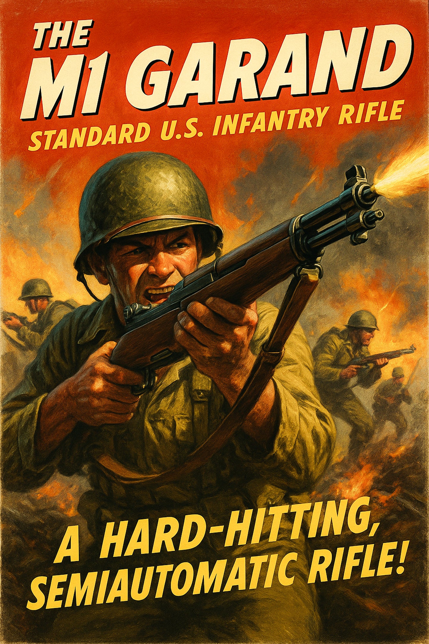 M1 GARAND VINTAGE PROPAGANDA POSTER - WWII US INFANTRY RIFLE MILITARY ART