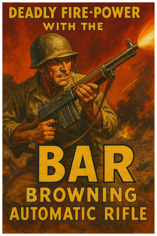 BAR BROWNING AUTOMATIC RIFLE POSTER - VINTAGE WWII MILITARY WEAPON ART