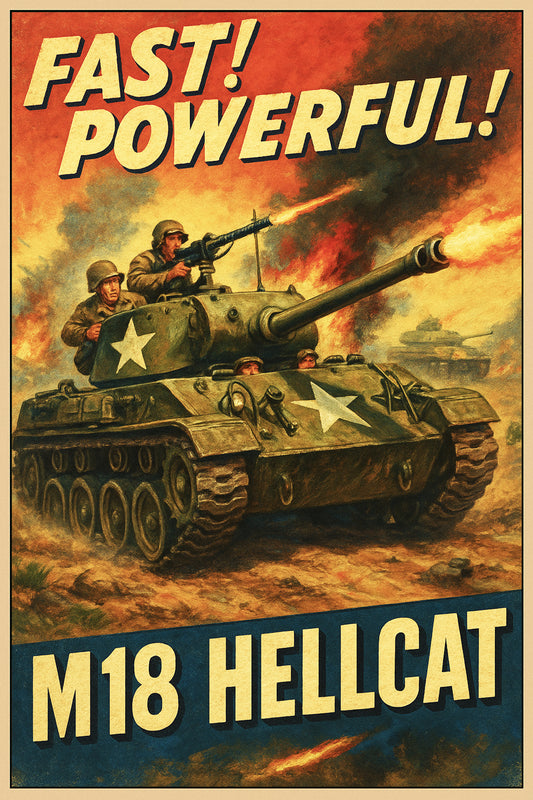 M18 HELLCAT TANK DESTROYER POSTER - WWII FAST & POWERFUL MILITARY ART