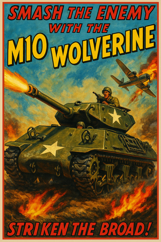 M10 WOLVERINE TANK DESTROYER POSTER - WWII AMERICAN MILITARY PROPAGANDA ART