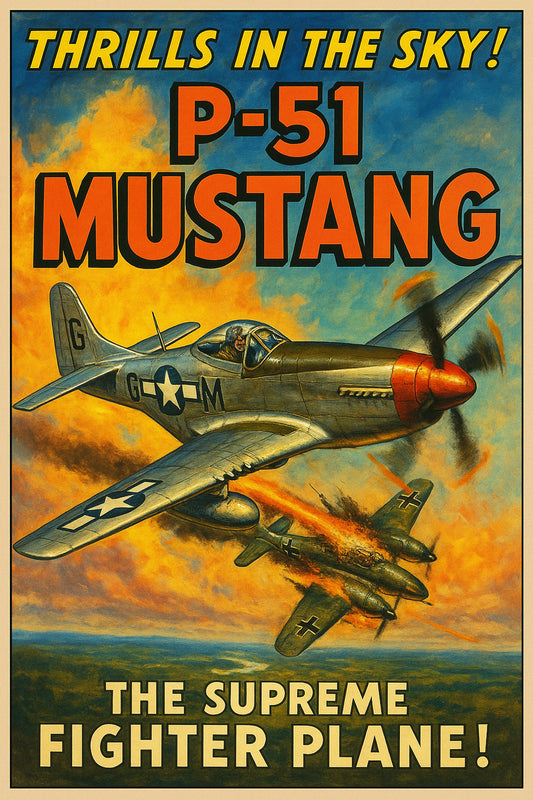 P-51 MUSTANG FIGHTER POSTER - WWII AMERICAN AVIATION SUPREME FIGHTER PLANE ART