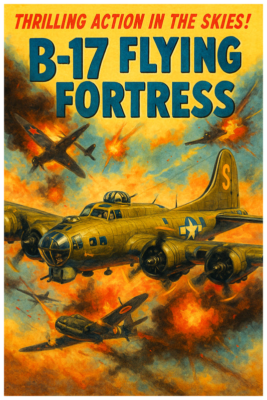 B-17 FLYING FORTRESS BOMBER POSTER - WWII AMERICAN AVIATION HEAVY BOMBER ART