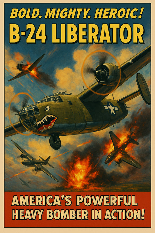 B-24 LIBERATOR BOMBER POSTER - WWII AMERICAN HEAVY BOMBER AVIATION WAR ART