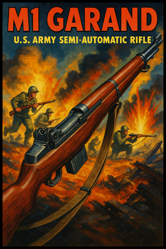 M1 GARAND RIFLE POSTER - WWII US ARMY MILITARY HISTORY VINTAGE WAR ART