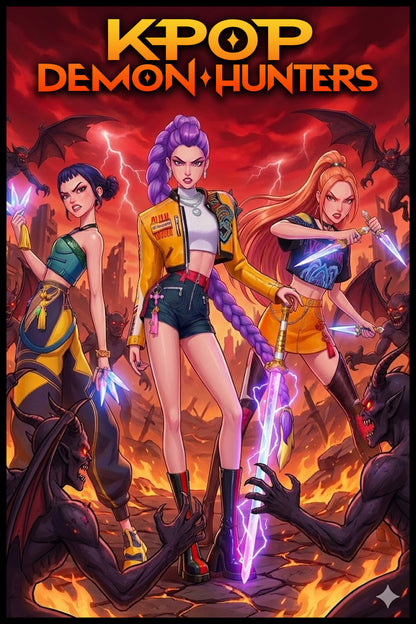 K-POP DEMON HUNTERS - KPOP GIRL SQUAD VS DEMONS POSTER - ACTION FANTASY ART