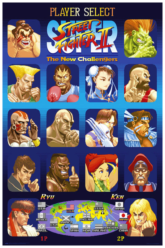 STREET FIGHTER POSTER SUPER STREET FIGHTER II THE NEW CHALLENGERS ROSTER ART