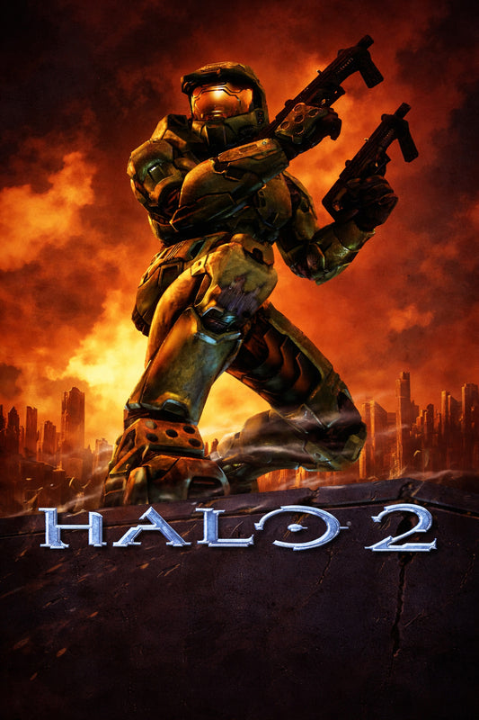 HHALO 2 POSTER MASTER CHIEF COVER ART LEGENDARY XBOX FPS FIRE BACKDROP