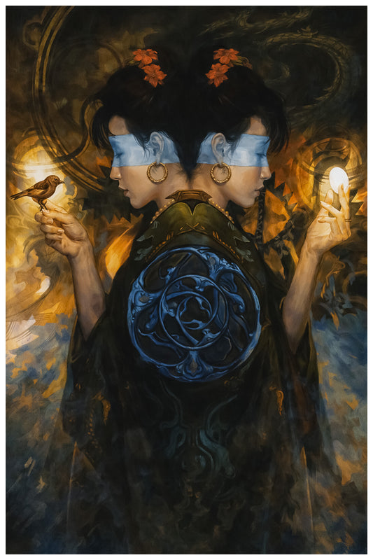 MAGIC THE GATHERING POSTER – TIME STOP SURREAL TWIN WOMEN WITH EGG AND BIRD