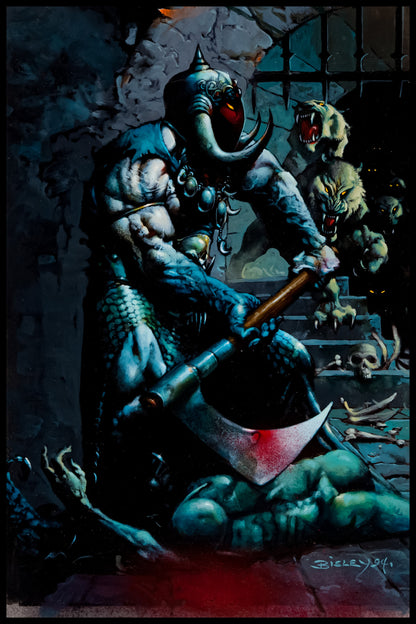 SIMON BISLEY DEATH DEALER POSTER – BLOODY DUNGEON EXECUTION SCENE WITH MONSTERS AND AXE