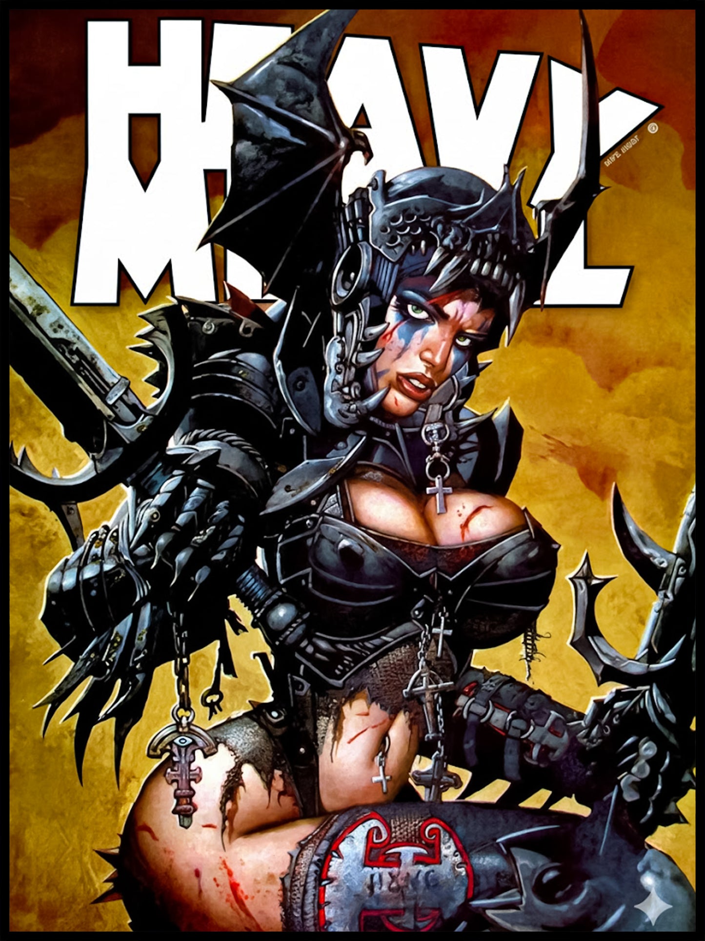 SIMON BISLEY HEAVY METAL POSTER WARRIOR WOMAN V33#4 COVER WITH GOTHIC ARMOR