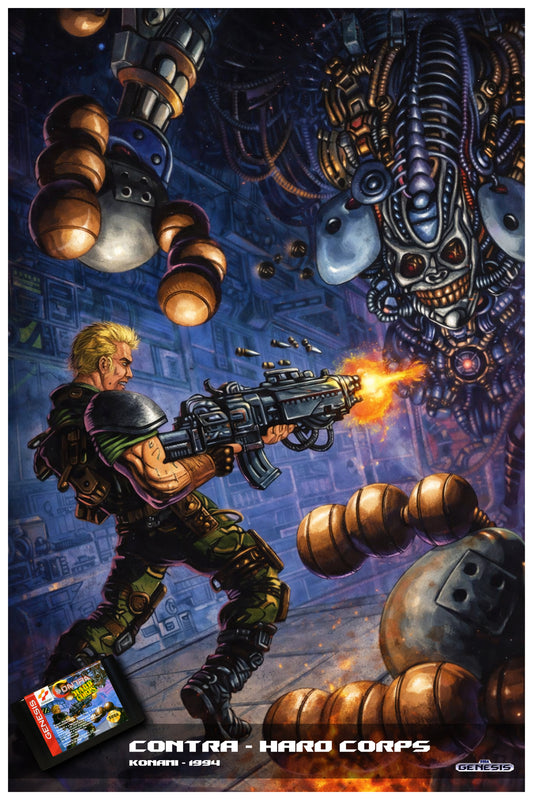 CONTRA HARD CORPS POSTER - SEGA GENESIS COVER ART - 1994 ROBOT BATTLE PRINT