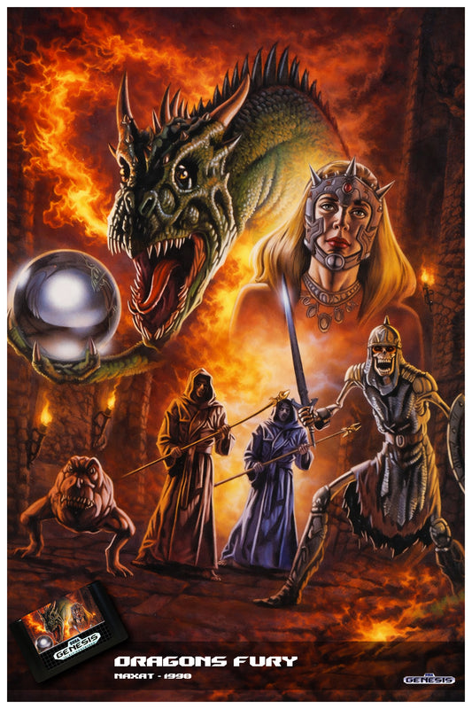 DRAGONS FURY POSTER - SEGA GENESIS ART PRINT - 1990 PINBALL FANTASY COVER