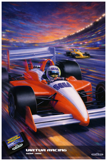 VIRTUA RACING POSTER - SEGA GENESIS COVER ART - 1992 FORMULA 1 ARCADE PRINT