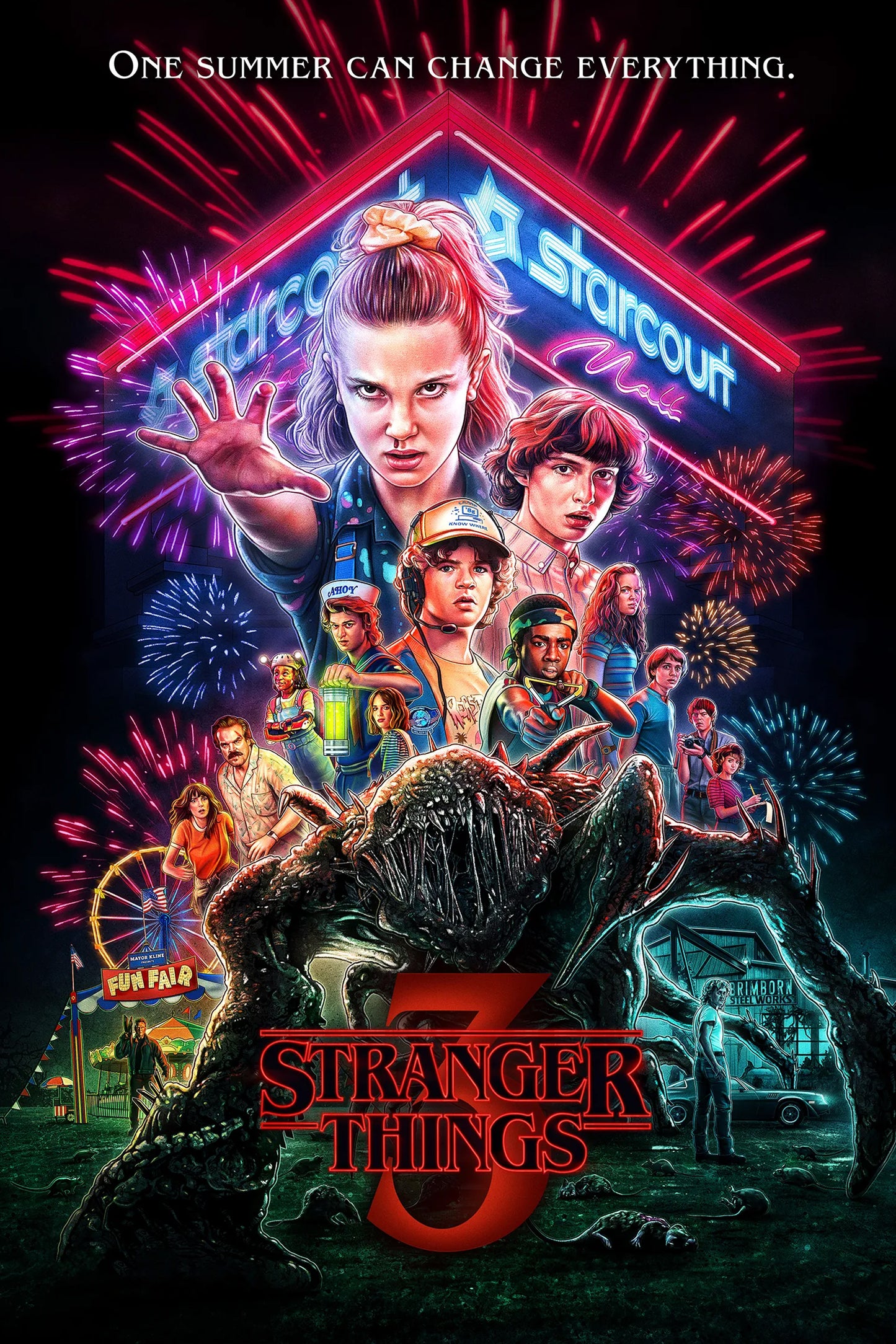 STRANGER THINGS - SEASON 3 POSTER - RETRO STYLE 80S MONSTER ACTION ART