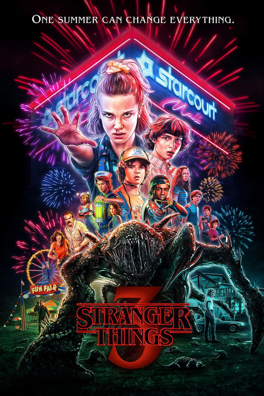 STRANGER THINGS - SEASON 3 POSTER - RETRO STYLE 80S MONSTER ACTION ART