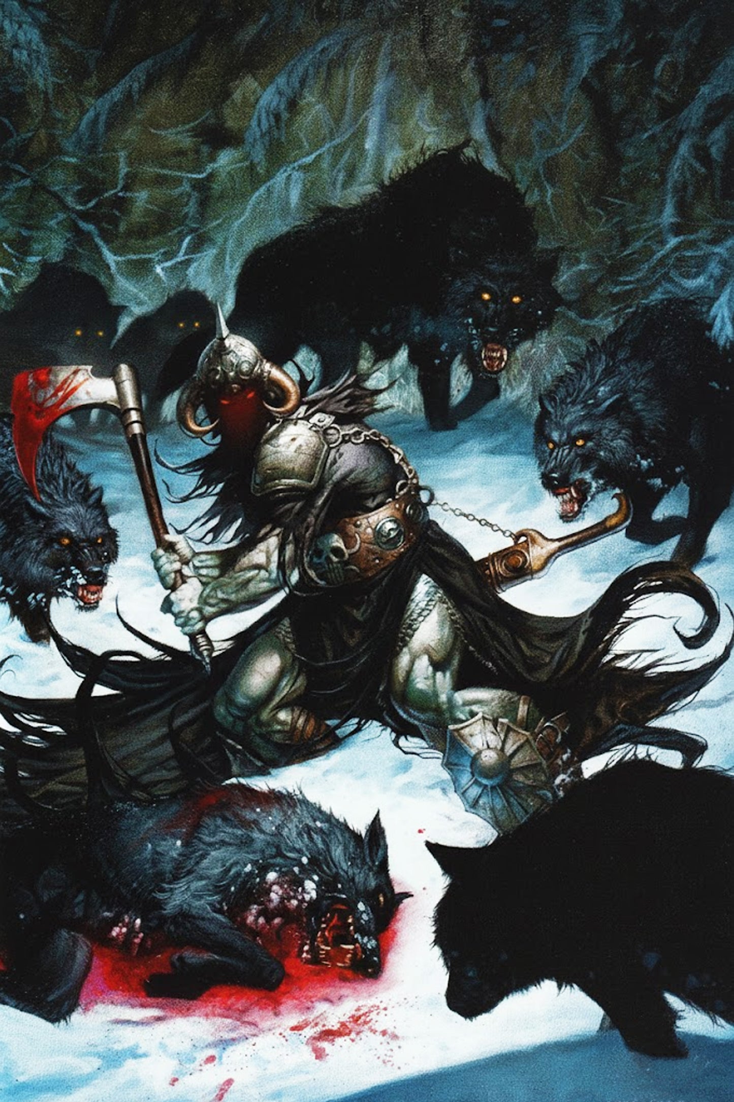 Death Dealer by Frank Frazetta - Comic Fantasy Hero - Wolf Ambush Theme