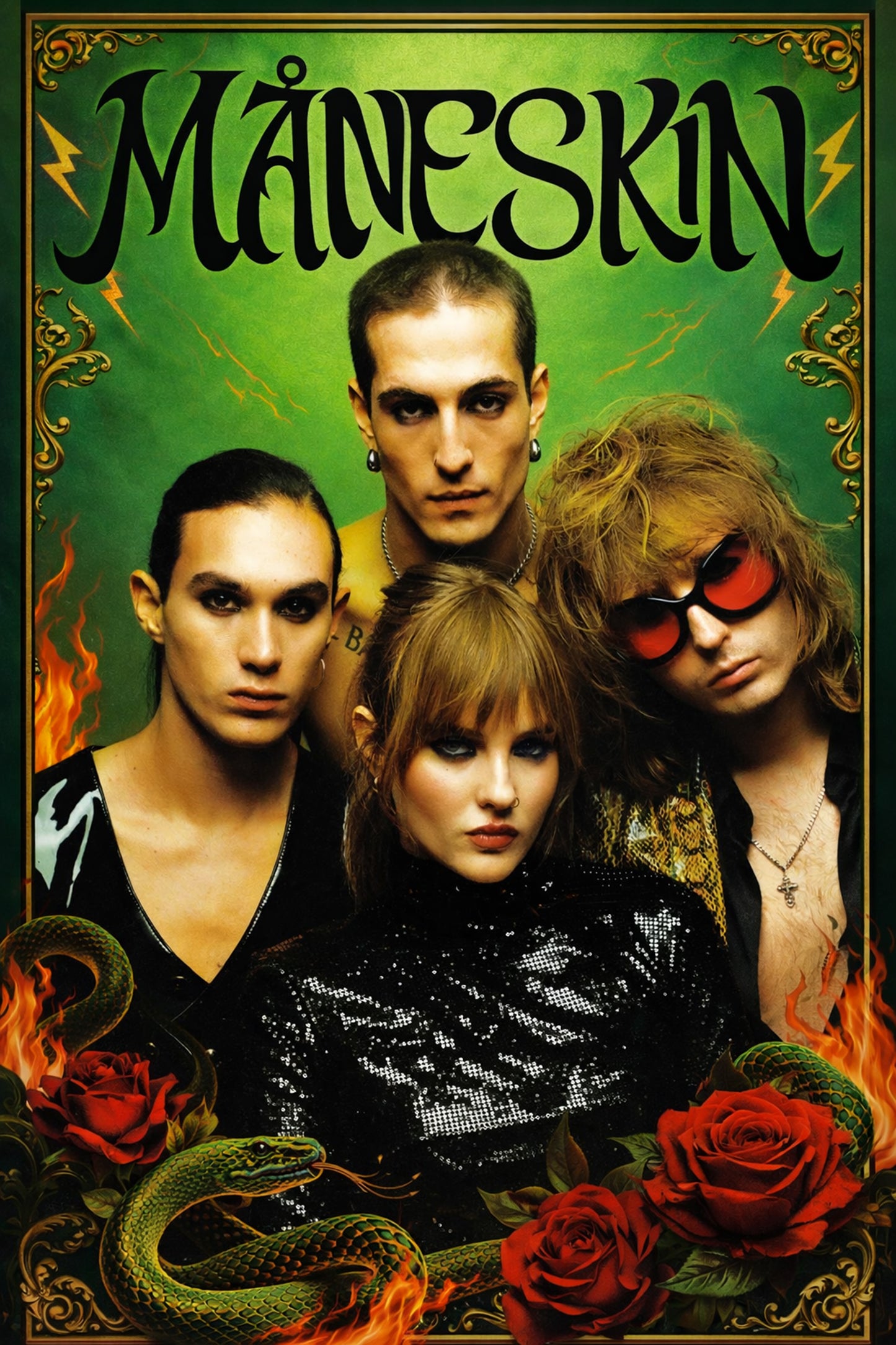 Måneskin Poster – Snake Green- Album Poster - Music Band Art