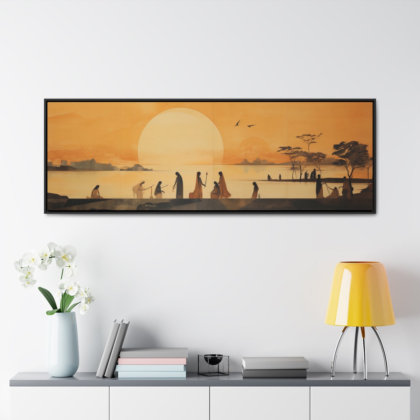 Abanindranath Tagore Inspired – Serene River Scene & Ethereal Sunset | Elegant Wide Canvas Ar