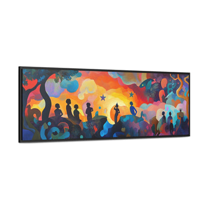 Aaron Douglas Inspired – Vibrant Silhouettes & Abstract Dreamscape | Bold Wide Canvas Art