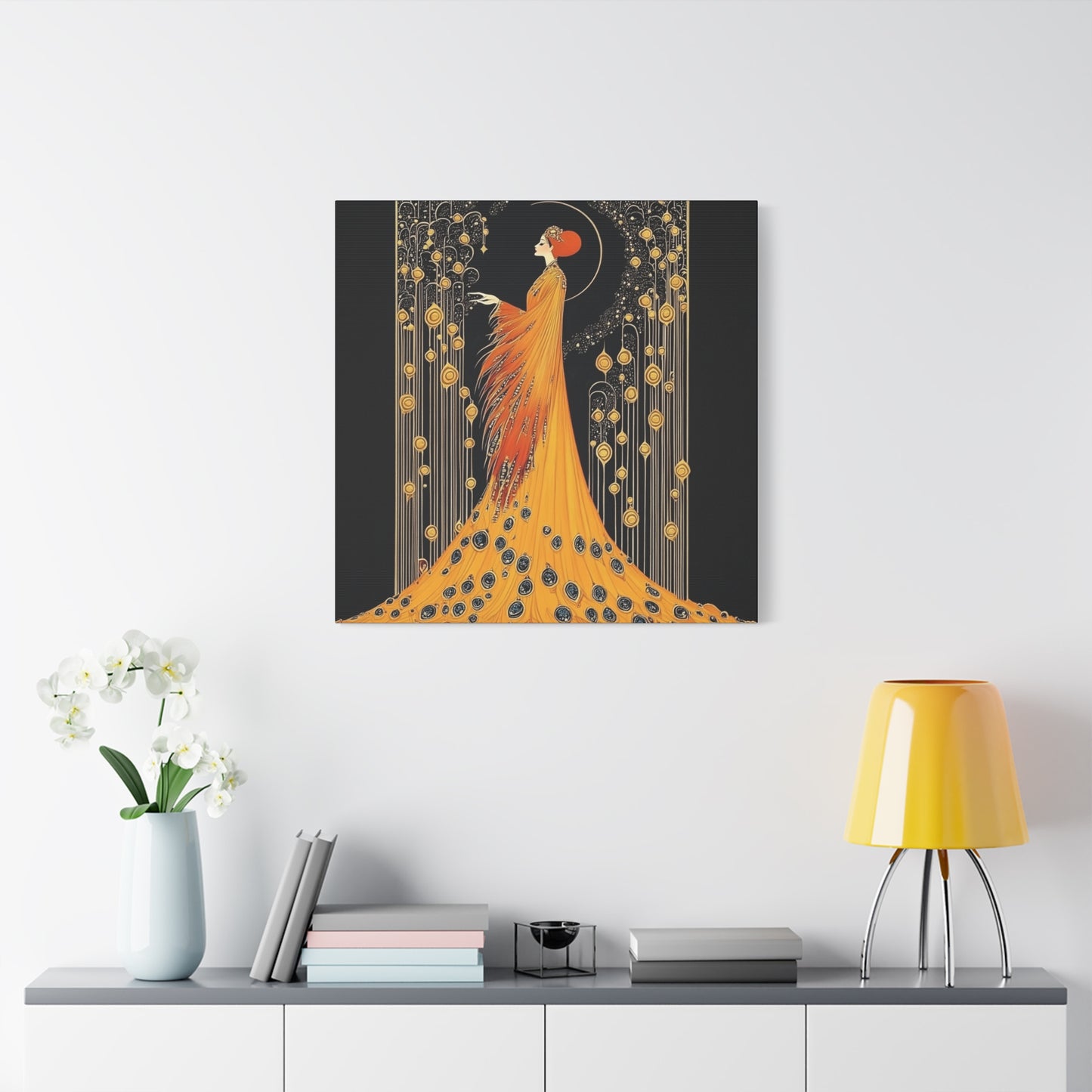 Erté Inspired – "Golden Radiance" Square Canvas Art