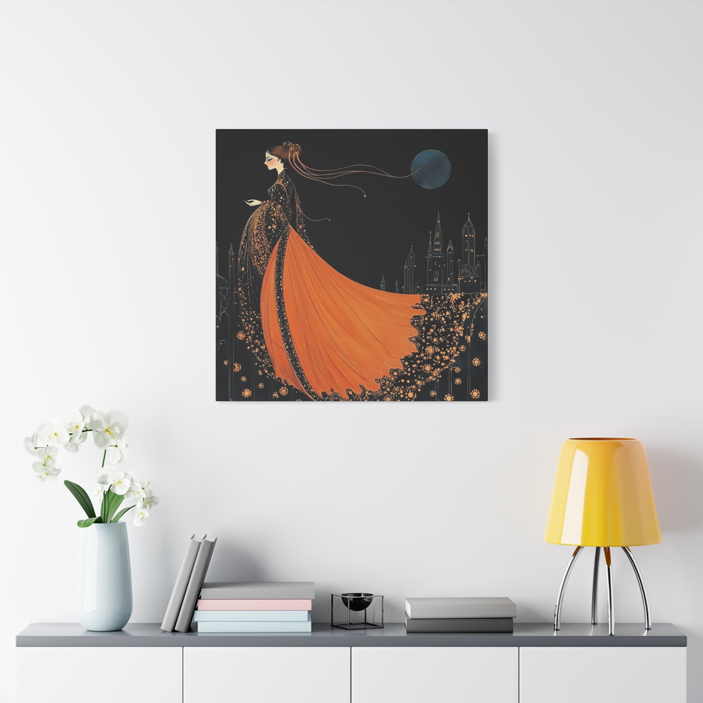 Erté Inspired – "Moonlit Elegance" Square Canvas Art