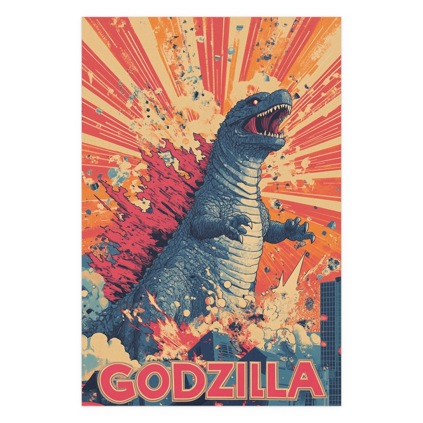 Godzilla Poster I – Retro Japanese Kaiju Artwork Inspired by Showa-Era