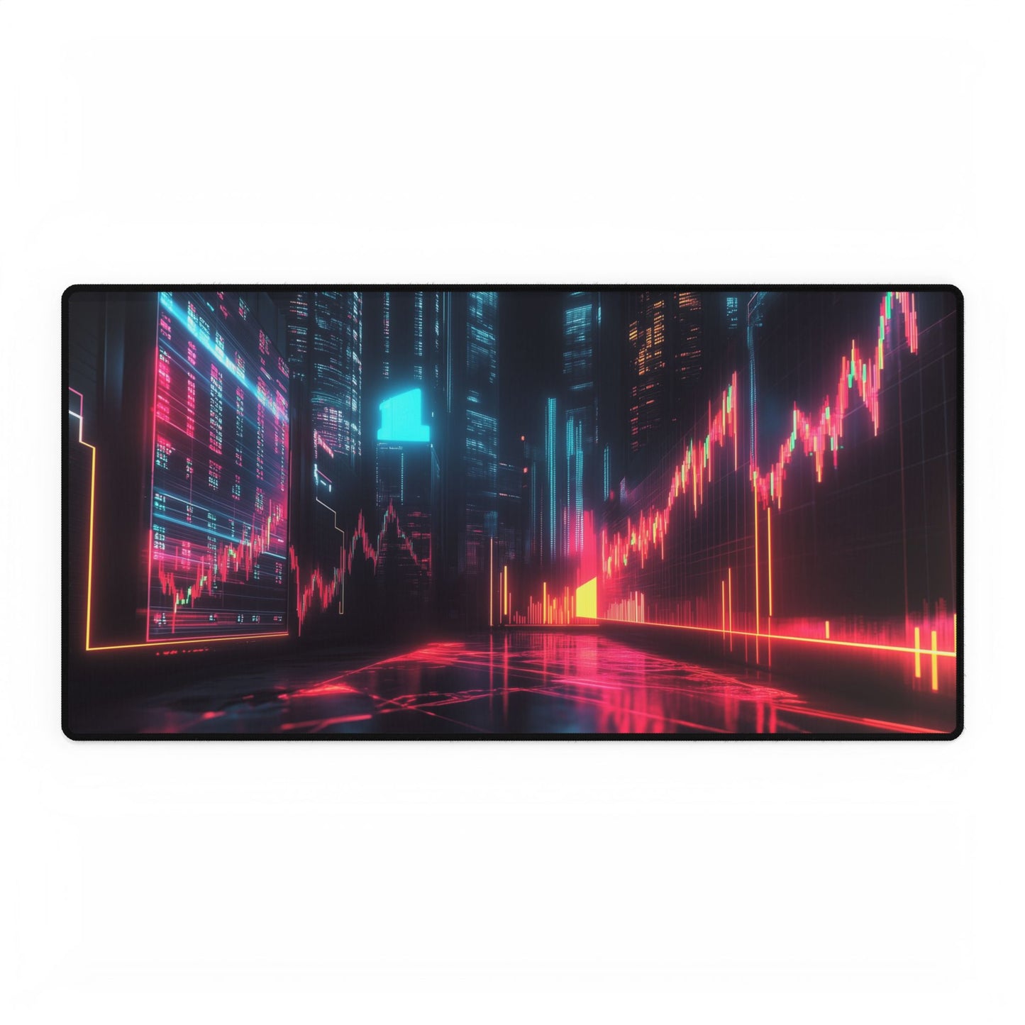 Stock Market Graphs & Lights Desk Mat / Mouse Pad – 31.5"x15.5", Futuristic