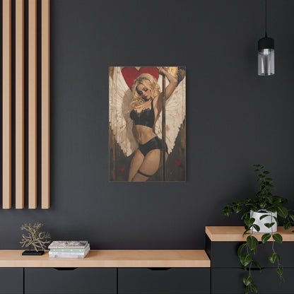 Blonde Angel Pole Dancer Canvas Print – Elegant Fantasy Art with Gothic Glamour, Matte Stretched Canvas