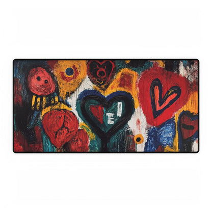 Colorful Hearts Desk Mat / Mouse Pad – 31.5"x15.5", Abstract Love Art