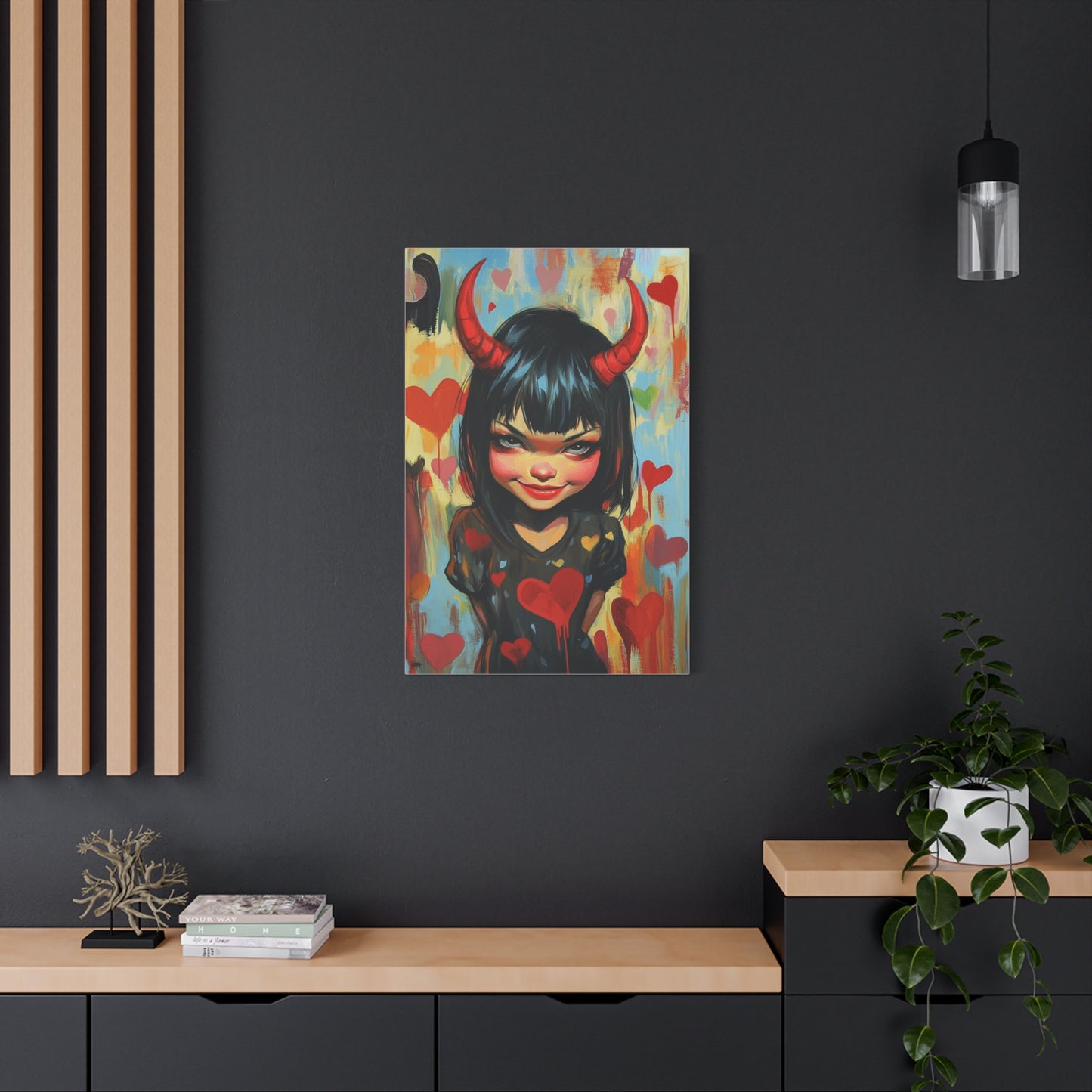 Evil Smile Evil Girl Canvas Print – Dark Fantasy Mischievous Art, Matte Stretched Canvas