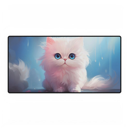 White Persian Cat with Blue Eyes Desk Mat / Mouse Pad – 31.5"x15.5", Elegant