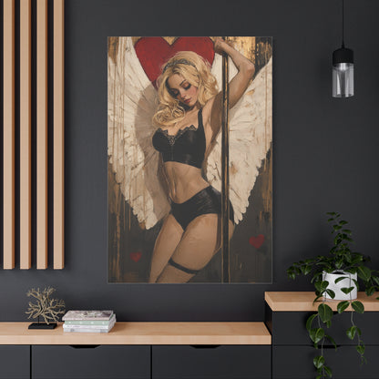 Blonde Angel Pole Dancer Canvas Print – Elegant Fantasy Art with Gothic Glamour, Matte Stretched Canvas