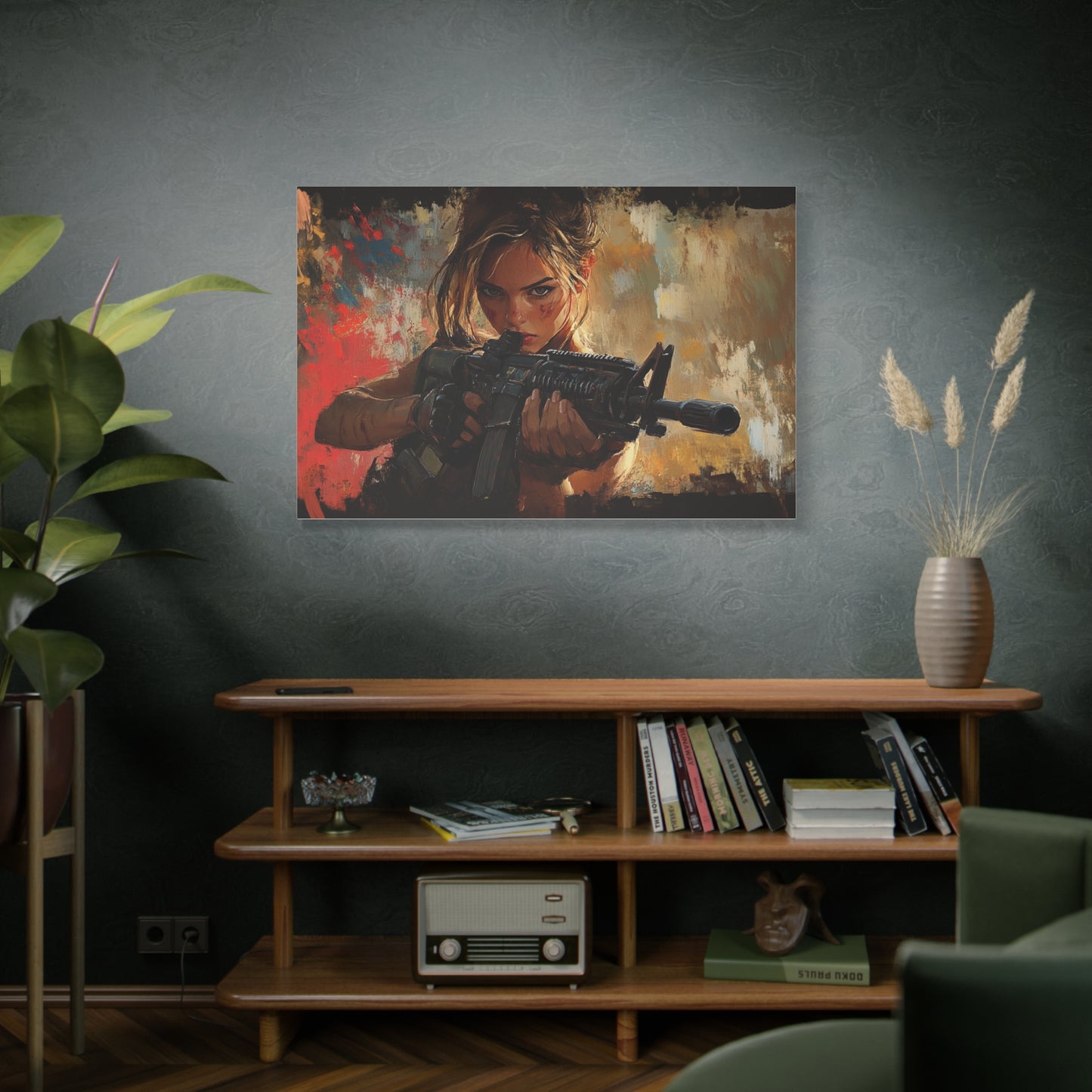 Intense Warrior Woman with Rifle – Girls & Guns Kore Series Canvas Art