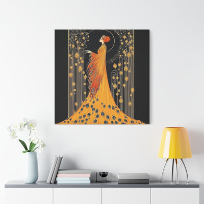 Erté Inspired – "Golden Radiance" Square Canvas Art