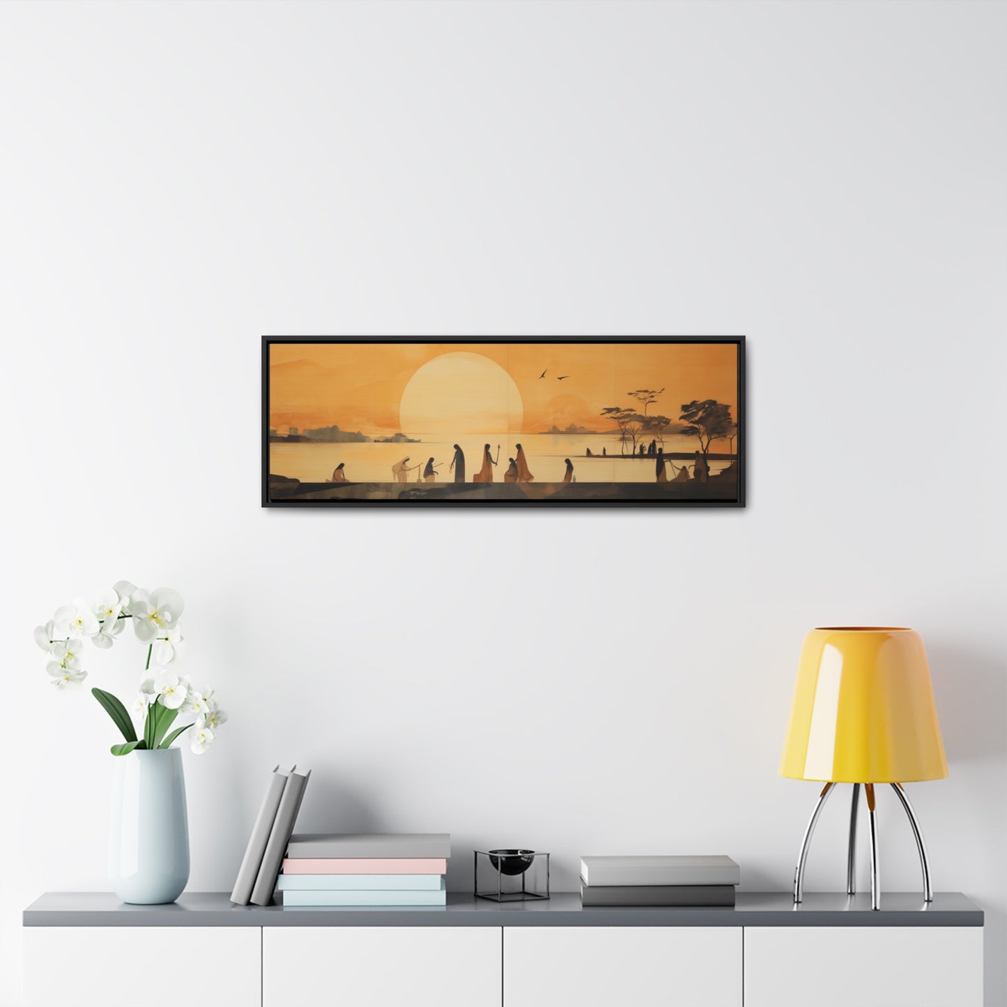 Abanindranath Tagore Inspired – Serene River Scene & Ethereal Sunset | Elegant Wide Canvas Ar