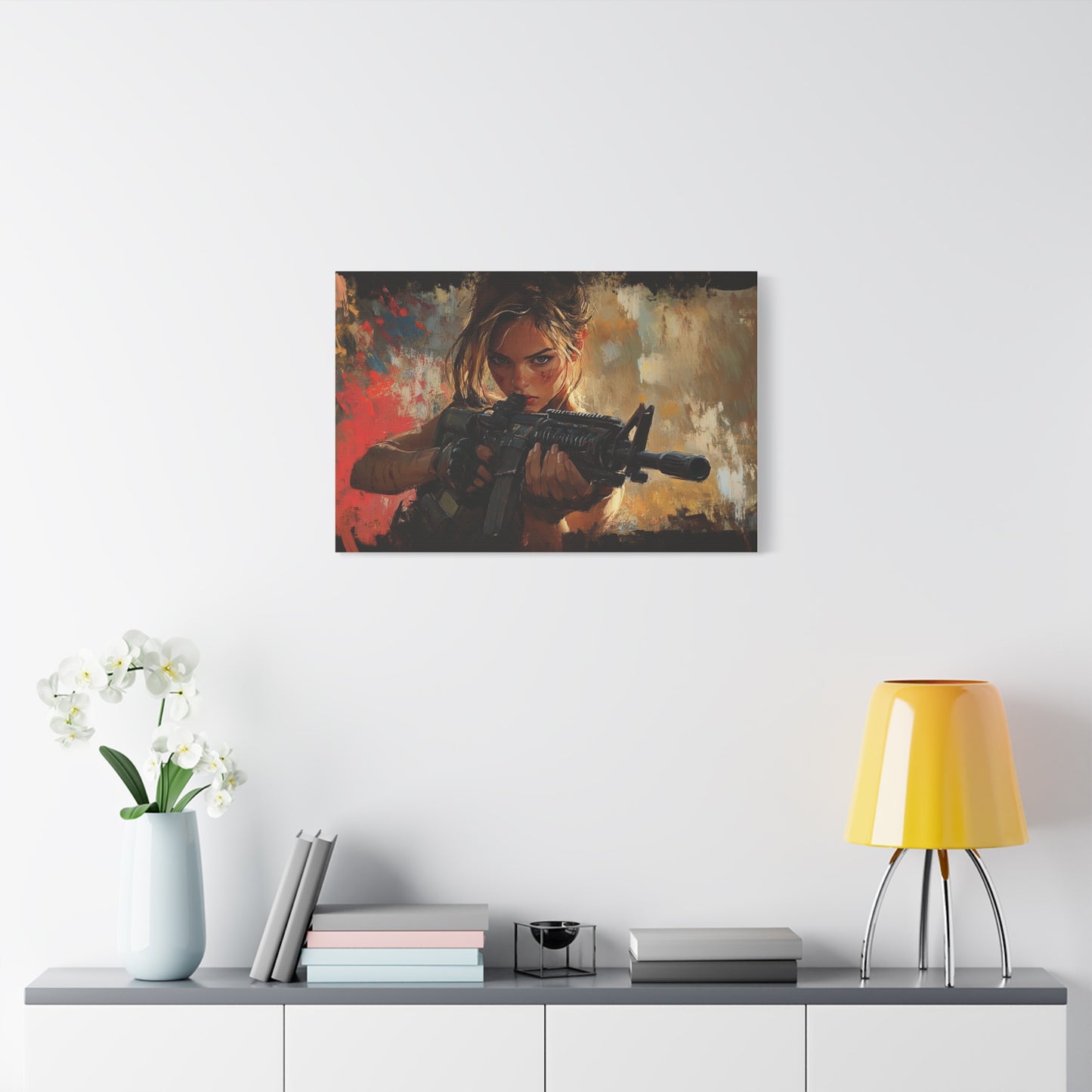 Intense Warrior Woman with Rifle – Girls & Guns Kore Series Canvas Art