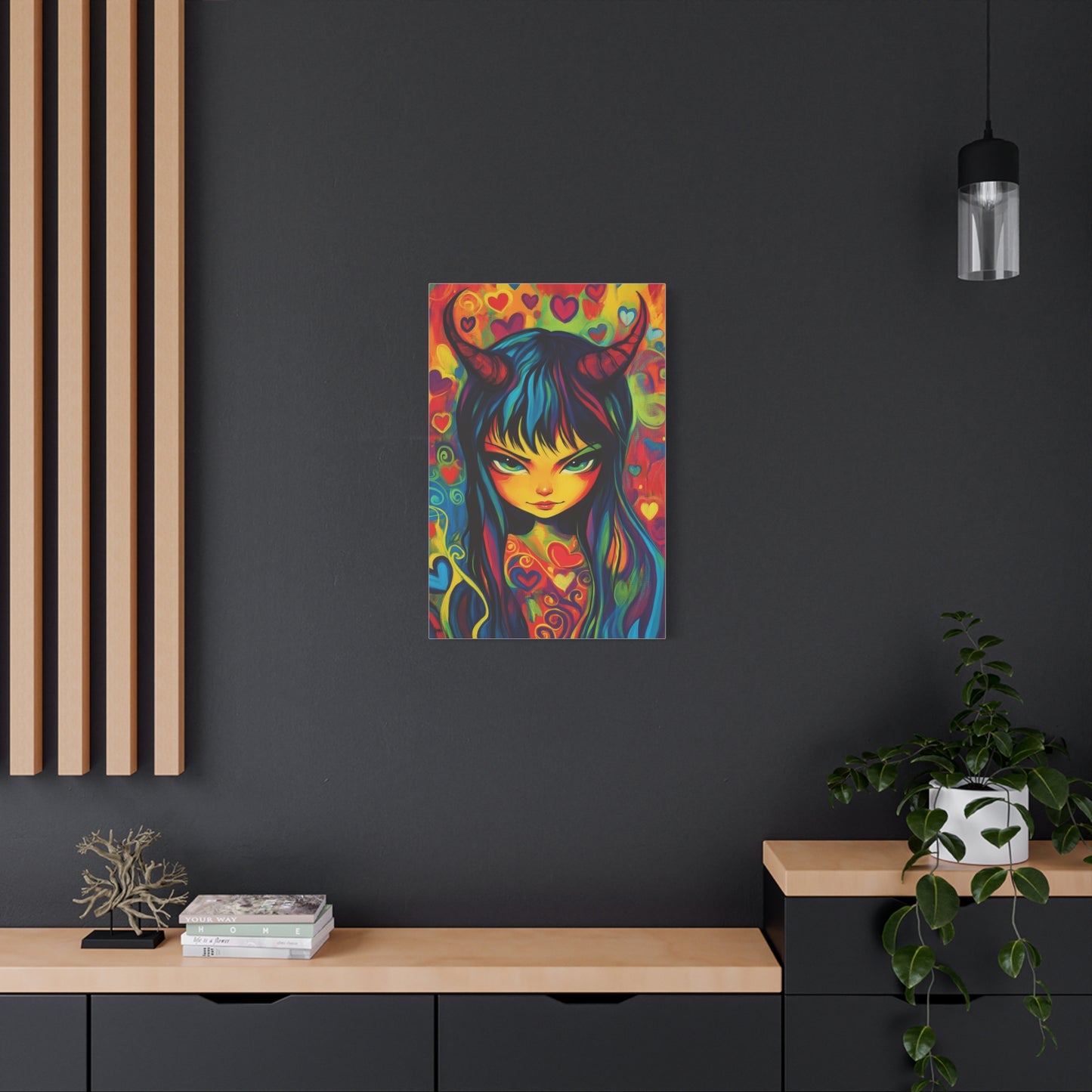 Colorful Evil Girl Canvas Print – Vibrant Psychedelic Fantasy Art, Matte Stretched Canvas