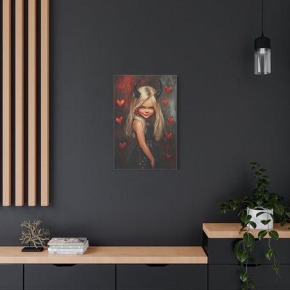 Blond Evil Girl Canvas Print – Dark Fantasy Art with Mischievous Charm, Matte Stretched Canvas